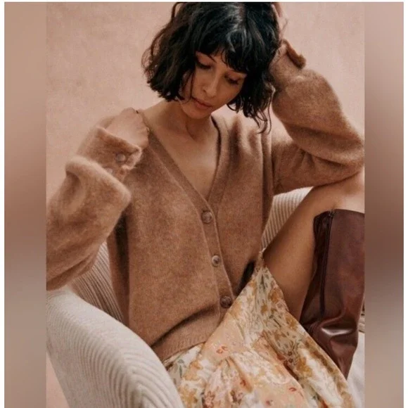 Sézane Paris Mia Button-Front Cardigan Sweater Mohair Wool Large fits XL - Picture 1 of 8